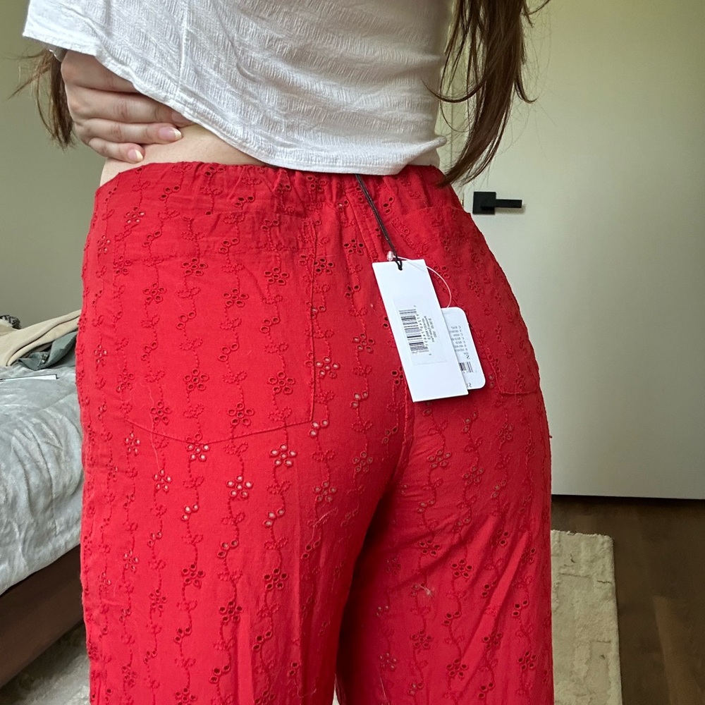 Frankie’s Bikini Red Embroidered Wide-Leg Pants